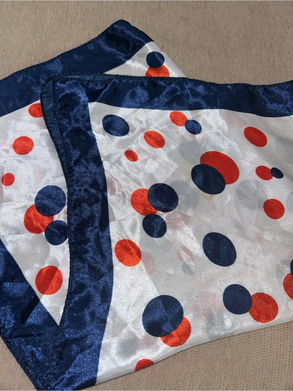 Silky Polka Dot Scarf in Navy, Red & White